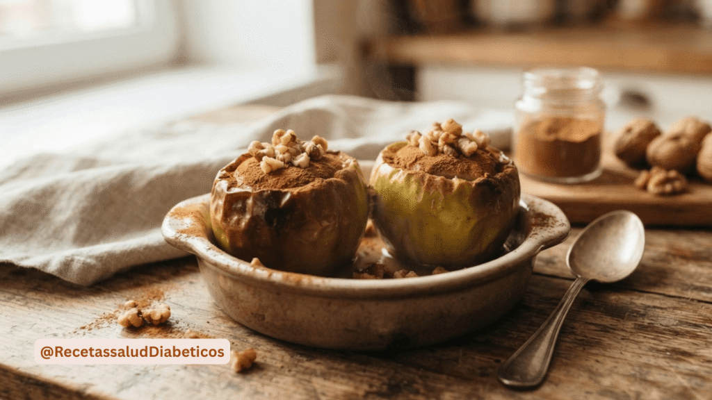 Manzanas Asadas con Canela y Nueces
Un postre caliente, tradicional y muy alto en fibra soluble.